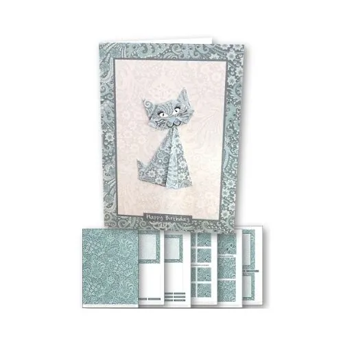 Download - Card Kit - Origami Cat Teal