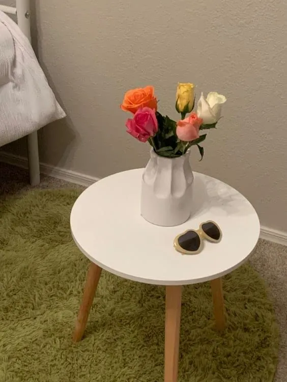 Dream Arts Dime Arts Shoppee Foldable Round Shaped Bed Side Table/Coffee Table (Finish-White), Engineered Wood