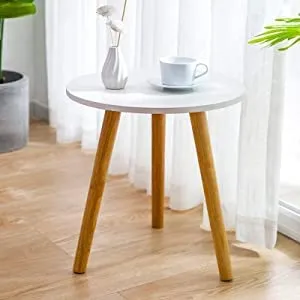 Dream Arts Dime Arts Shoppee Foldable Round Shaped Bed Side Table/Coffee Table (Finish-White), Engineered Wood