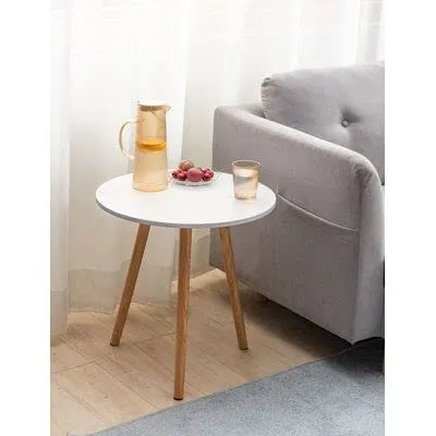 Dream Arts Dime Arts Shoppee Foldable Round Shaped Bed Side Table/Coffee Table (Finish-White), Engineered Wood