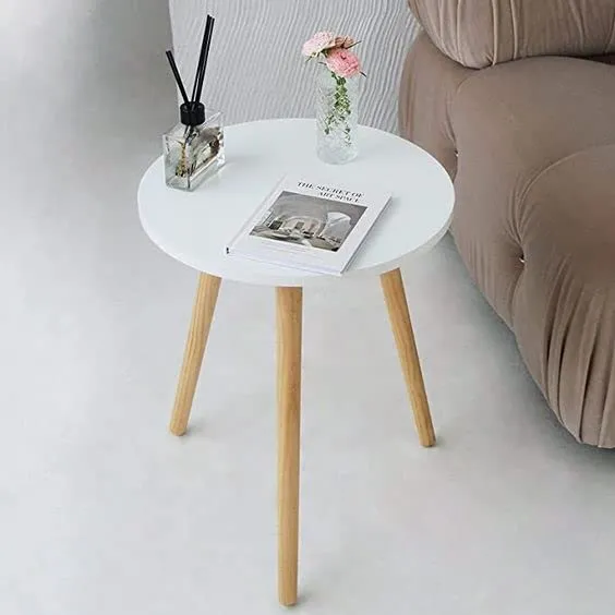 Dream Arts Dime Arts Shoppee Foldable Round Shaped Bed Side Table/Coffee Table (Finish-White), Engineered Wood