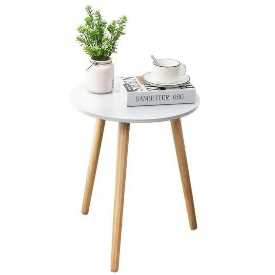 Dream Arts Dime Arts Shoppee Foldable Round Shaped Bed Side Table/Coffee Table (Finish-White), Engineered Wood