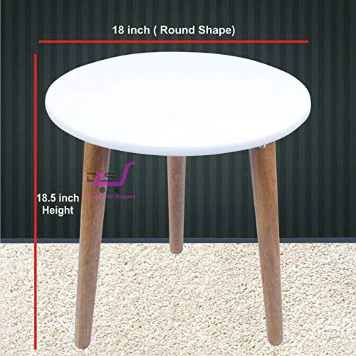 Dream Arts Shoppee Foldable Round Shaped Bed Side Table for Coffee Tea & Living Room Beauty Full Table (Wood ,Medium, Natural White)