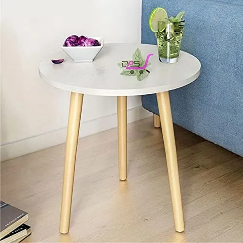 Dream Arts Shoppee Foldable Round Shaped Bed Side Table for Coffee Tea & Living Room Beauty Full Table (Wood ,Medium, Natural White)