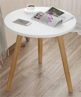 Dream Arts Shoppee Foldable Round Shaped Bed Side Table for Coffee Tea & Living Room Beauty Full Table (Wood ,Medium, Natural White)