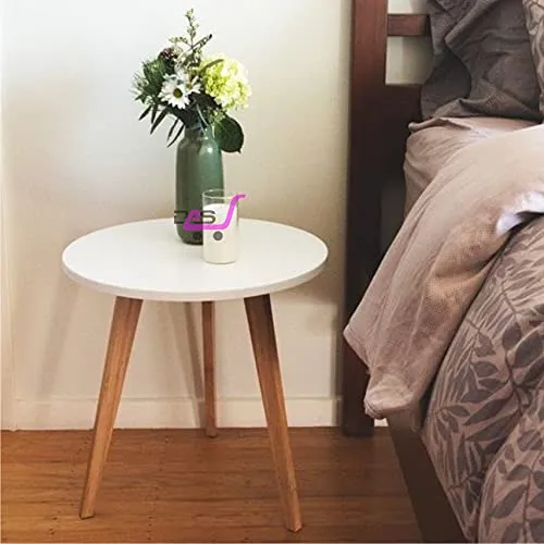 Dream Arts Shoppee Foldable Round Shaped Bed Side Table for Coffee Tea & Living Room Beauty Full Table (Wood ,Medium, Natural White)