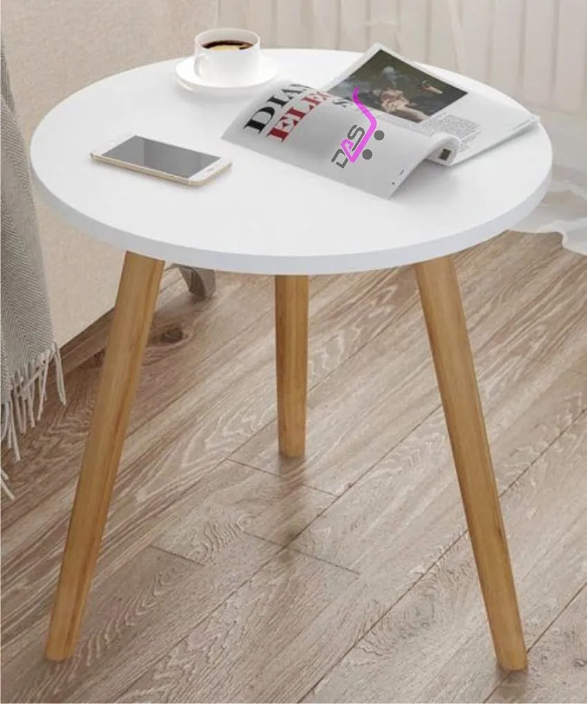 Dream Arts Shoppee Foldable Round Shaped Bed Side Table for Coffee Tea & Living Room Beauty Full Table (Wood ,Medium, Natural White)