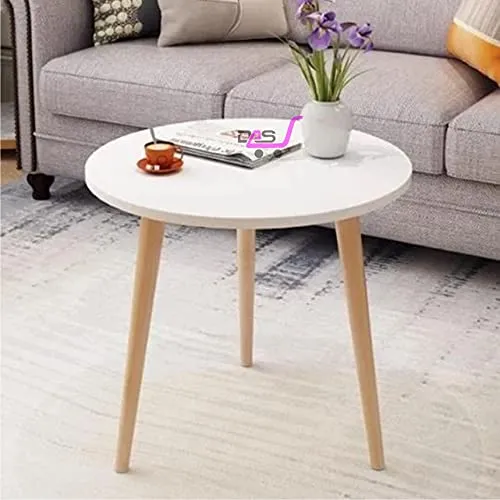 Dream Arts Shoppee Foldable Round Shaped Bed Side Table for Coffee Tea & Living Room Beauty Full Table (Wood ,Medium, Natural White)