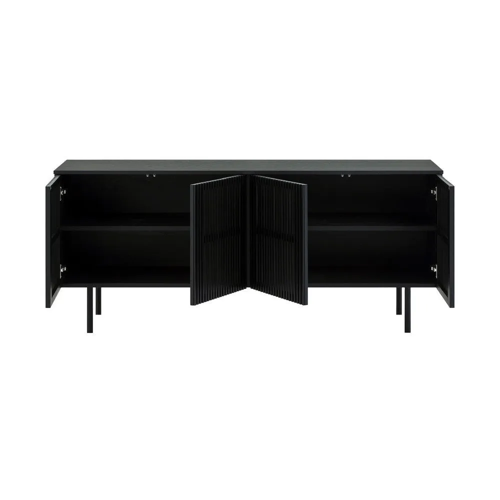 Dyan 66 Inch Sideboard Buffet Cabinet Console, 4 Doors, Black Wood Finish By Casagear Home