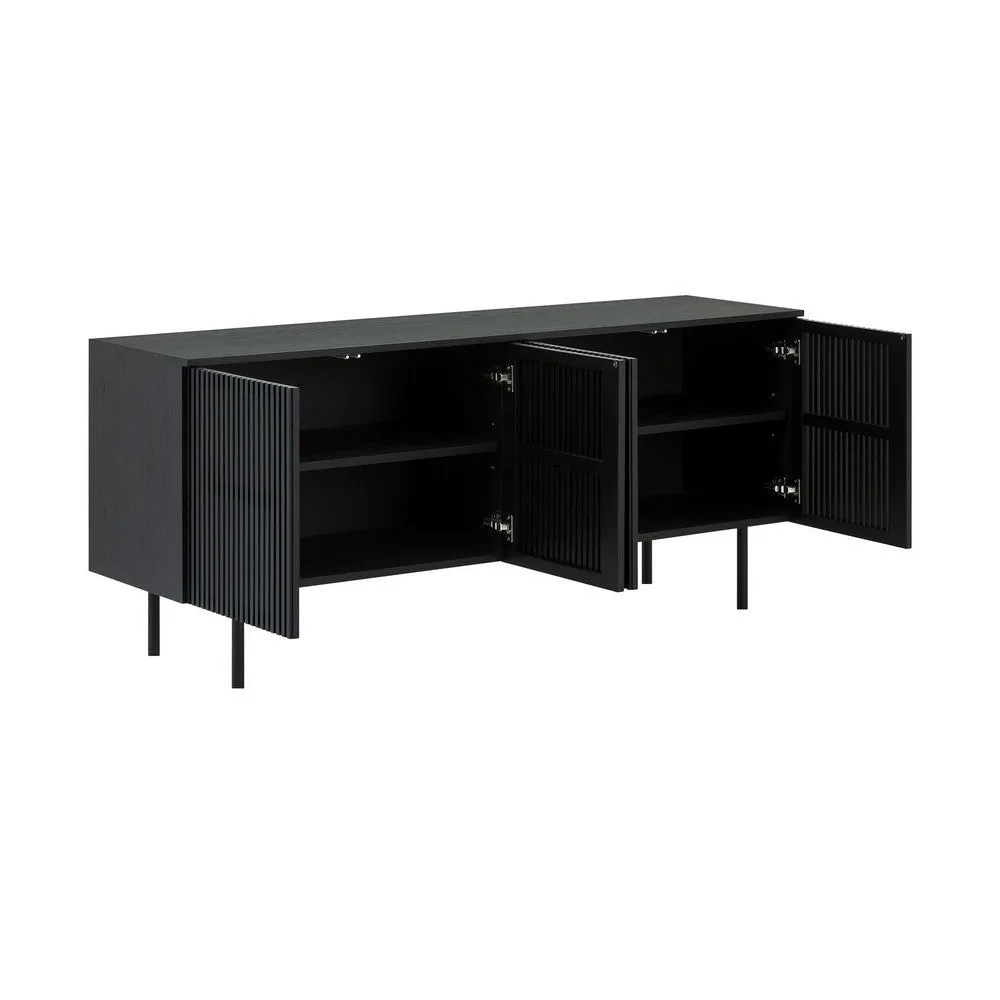 Dyan 66 Inch Sideboard Buffet Cabinet Console, 4 Doors, Black Wood Finish By Casagear Home