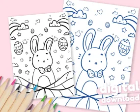 Easter Bunny Colouring Page Digital Download | Cute Printable Easter Colouring Sheet for At-Home Fun - Katnipp Colouring Book