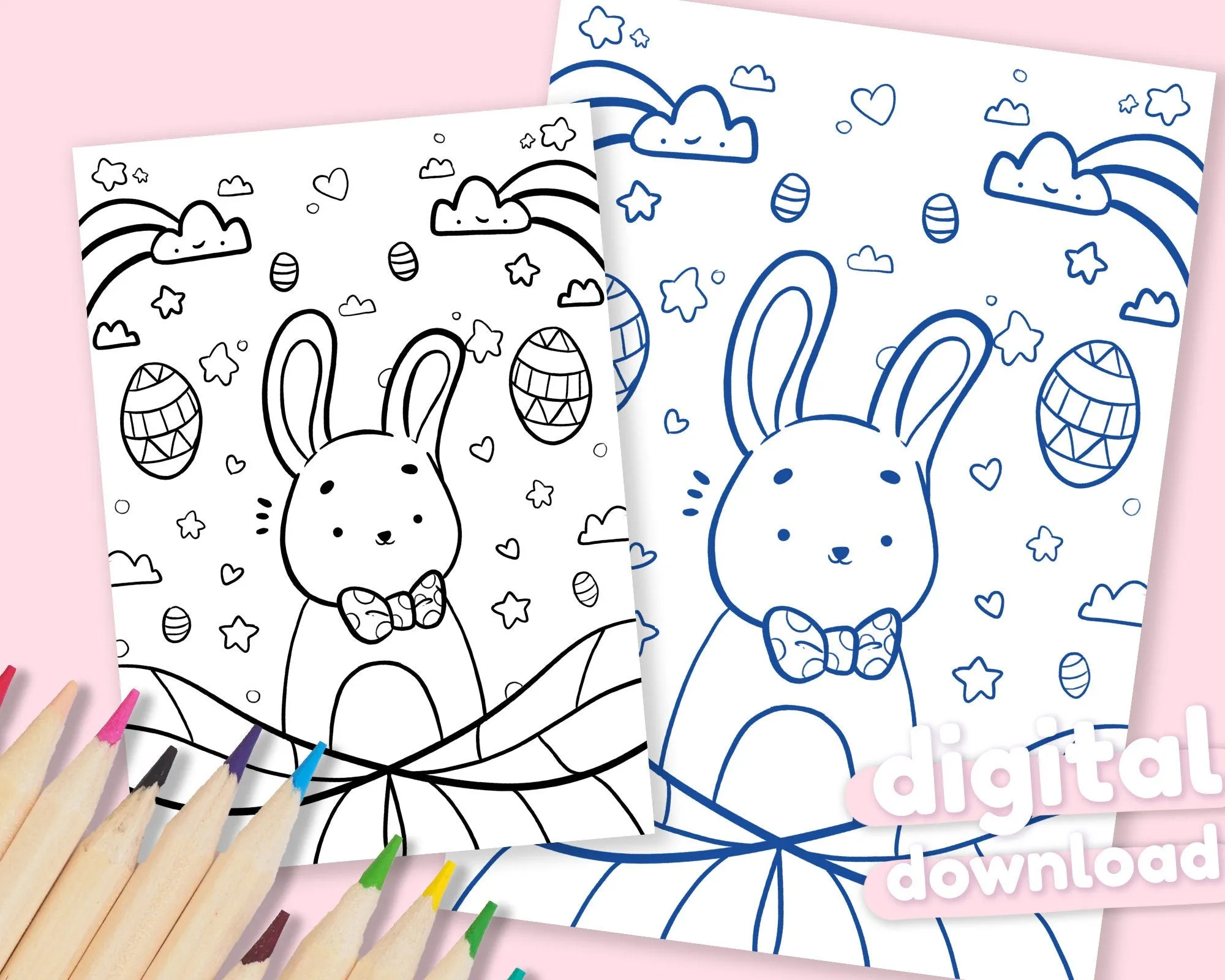 Easter Bunny Colouring Page Digital Download | Cute Printable Easter Colouring Sheet for At-Home Fun - Katnipp Colouring Book