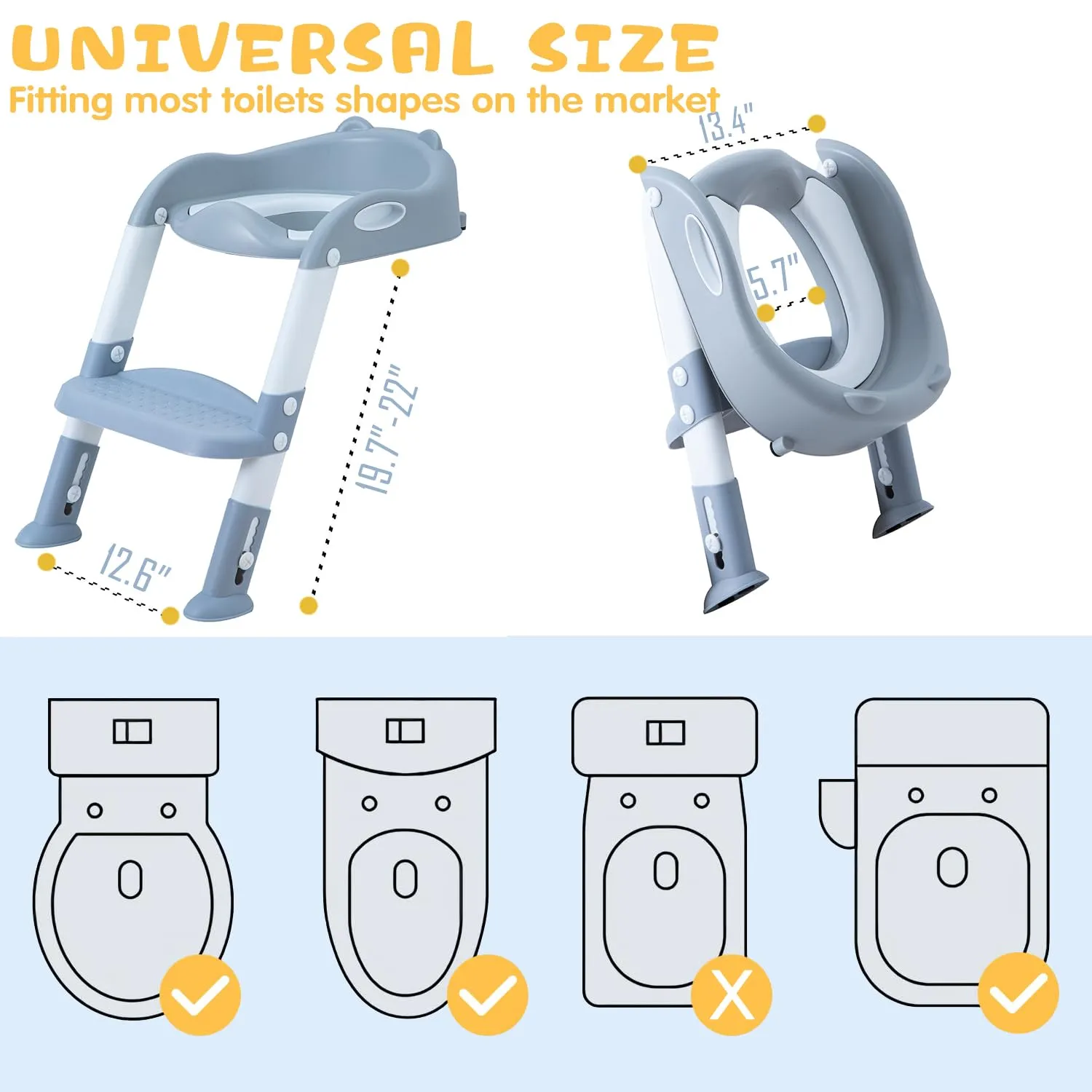 EGREE Potty Training Toilet Chair Seat with Step Stool Ladder for Kids and Toddler Boys Girls - Foldable Height Adjustable Children Toilet Training Seat with Safe Handles & Anti-Slip Pads, White-Grey