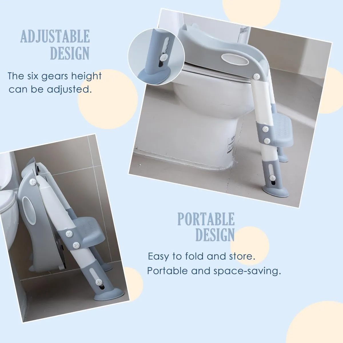 EGREE Potty Training Toilet Chair Seat with Step Stool Ladder for Kids and Toddler Boys Girls - Foldable Height Adjustable Children Toilet Training Seat with Safe Handles & Anti-Slip Pads, White-Grey