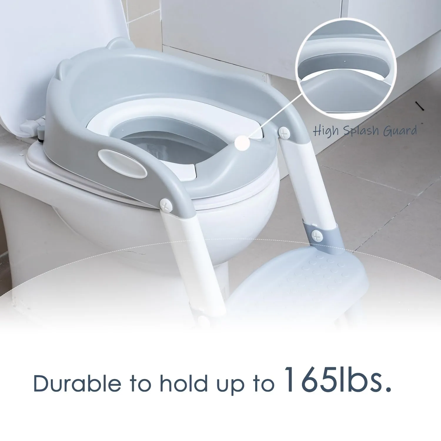 EGREE Potty Training Toilet Chair Seat with Step Stool Ladder for Kids and Toddler Boys Girls - Foldable Height Adjustable Children Toilet Training Seat with Safe Handles & Anti-Slip Pads, White-Grey