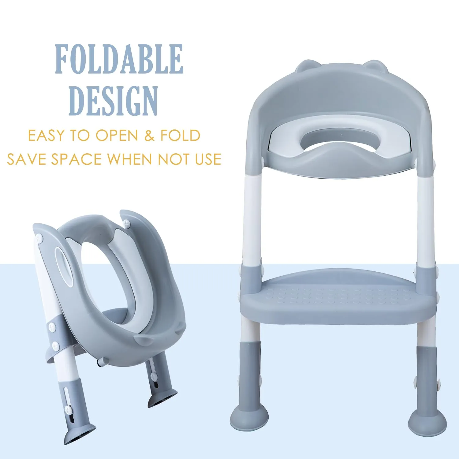 EGREE Potty Training Toilet Chair Seat with Step Stool Ladder for Kids and Toddler Boys Girls - Foldable Height Adjustable Children Toilet Training Seat with Safe Handles & Anti-Slip Pads, White-Grey