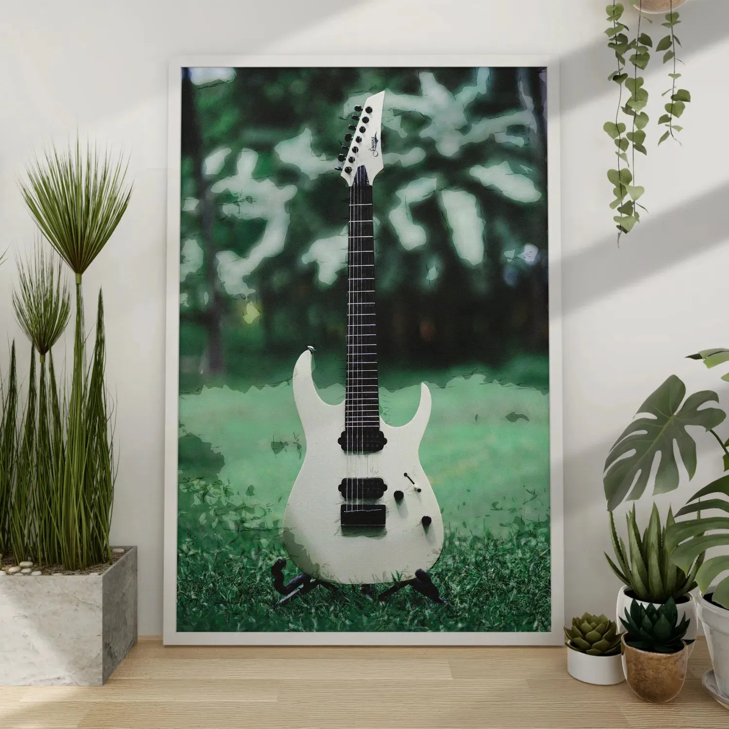 Electric Guitar In Garden Abstract Background