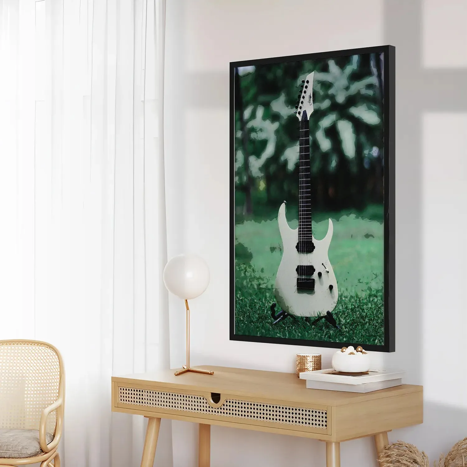 Electric Guitar In Garden Abstract Background