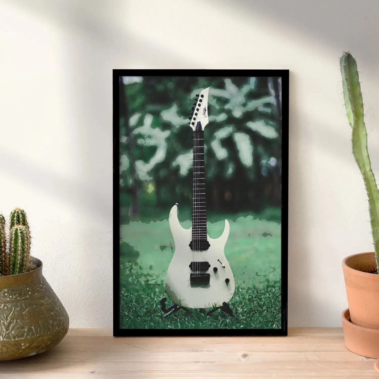 Electric Guitar In Garden Abstract Background