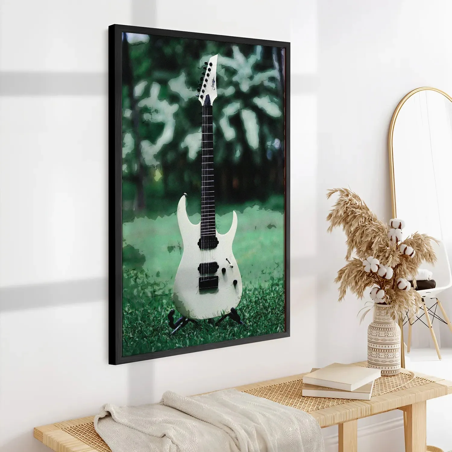 Electric Guitar In Garden Abstract Background