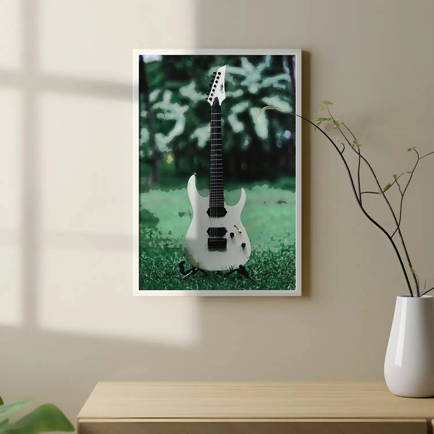 Electric Guitar In Garden Abstract Background