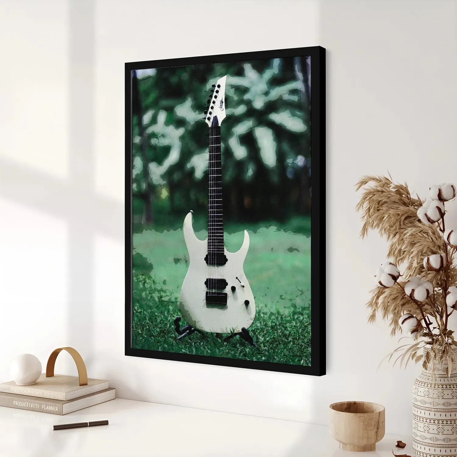 Electric Guitar In Garden Abstract Background