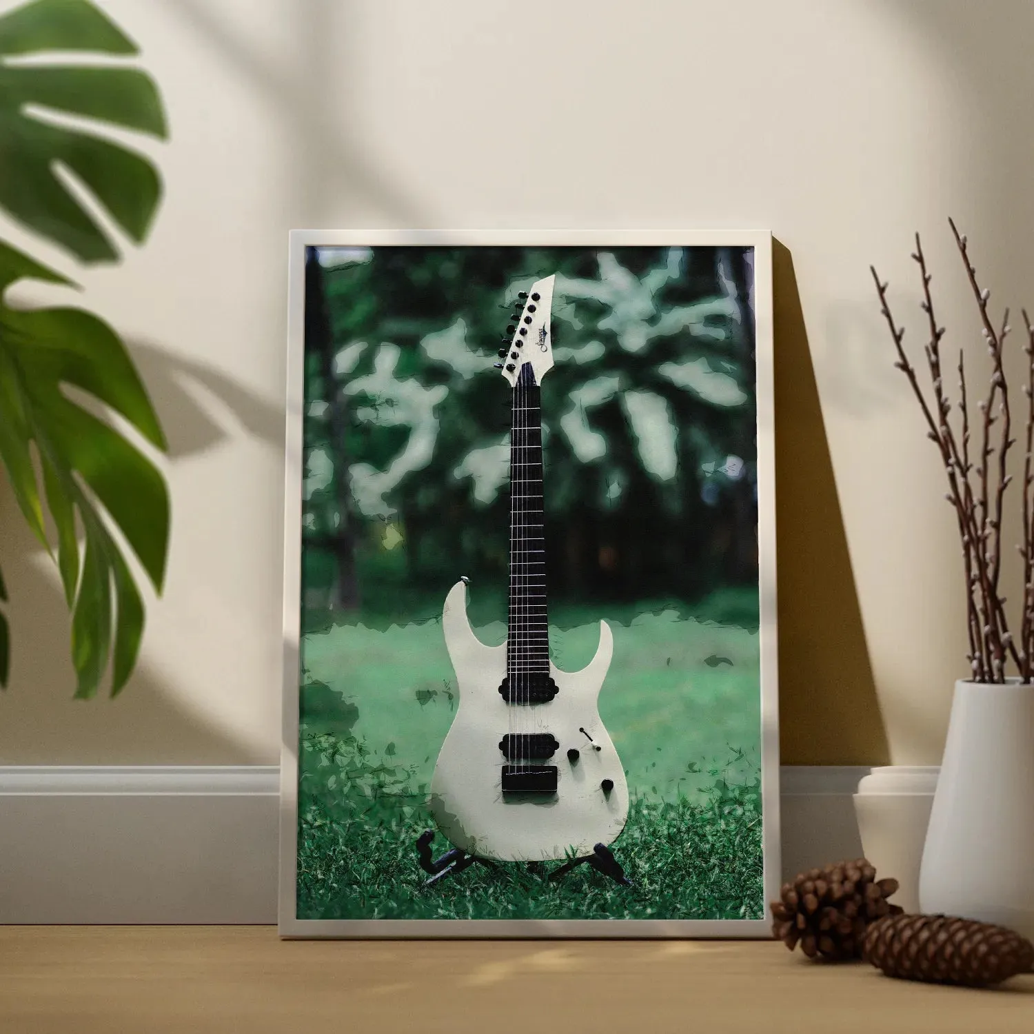 Electric Guitar In Garden Abstract Background