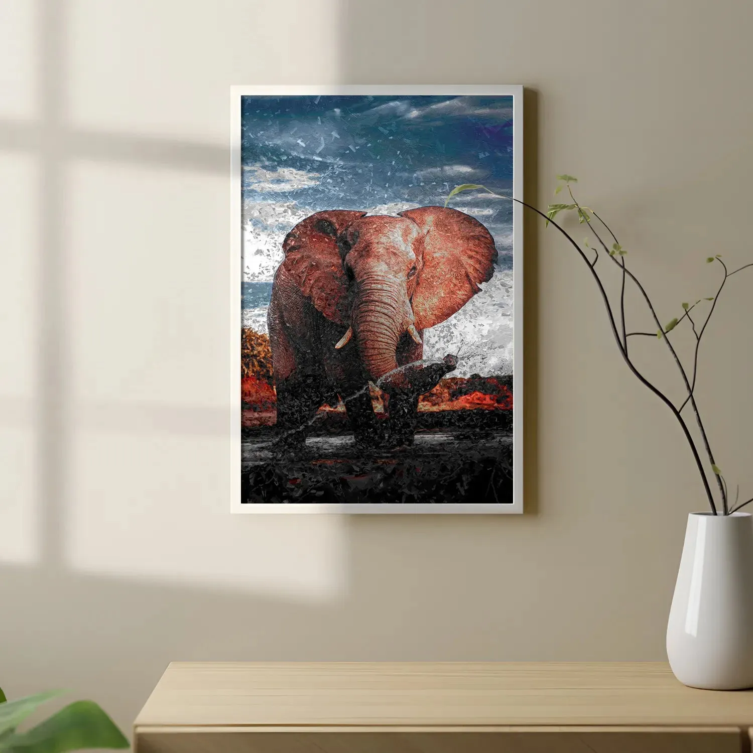 Elephant In Water Stream