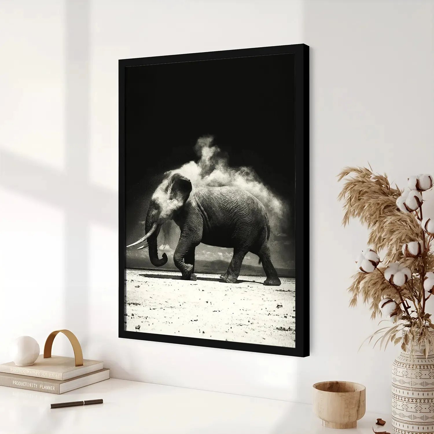 Elephant Walking In Blowing Dust