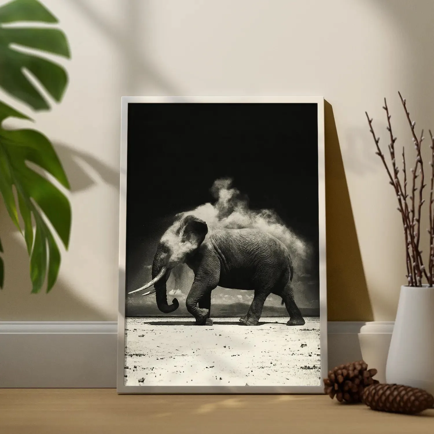 Elephant Walking In Blowing Dust