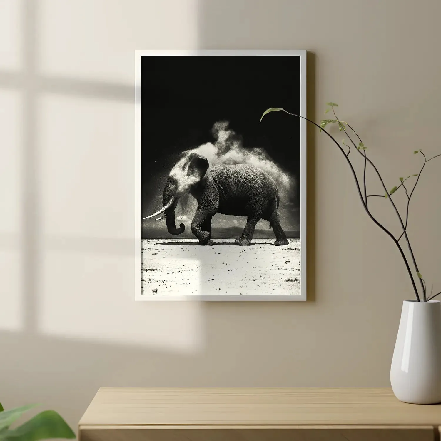 Elephant Walking In Blowing Dust