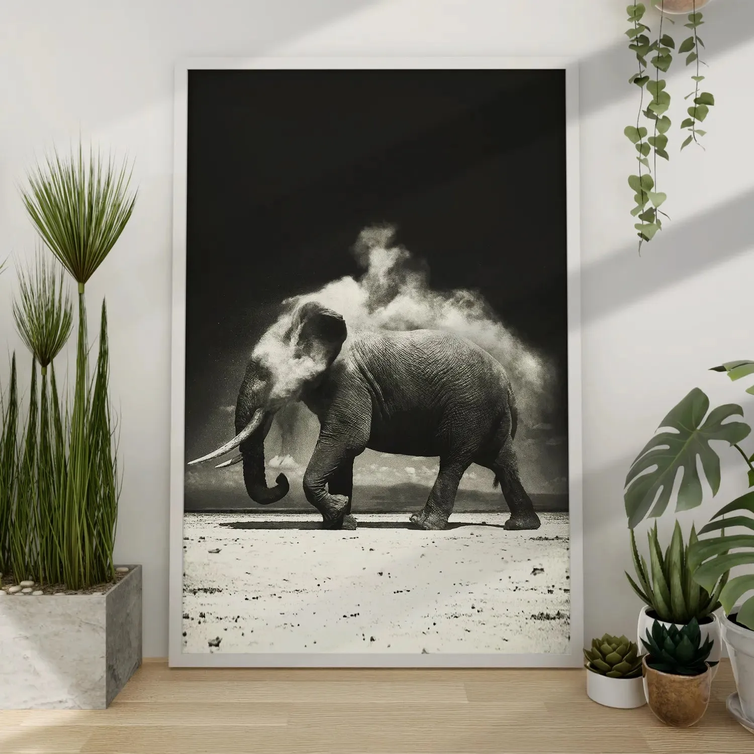 Elephant Walking In Blowing Dust