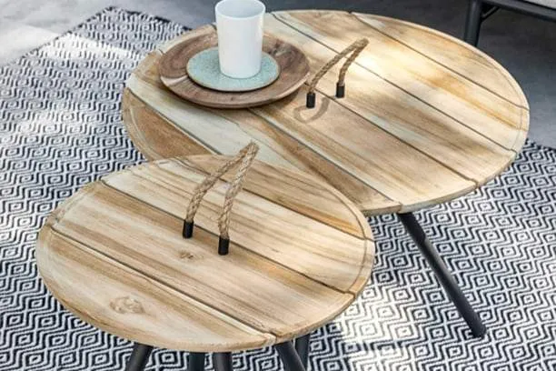 Elle Belt Teak Top Nesting Coffee Tables