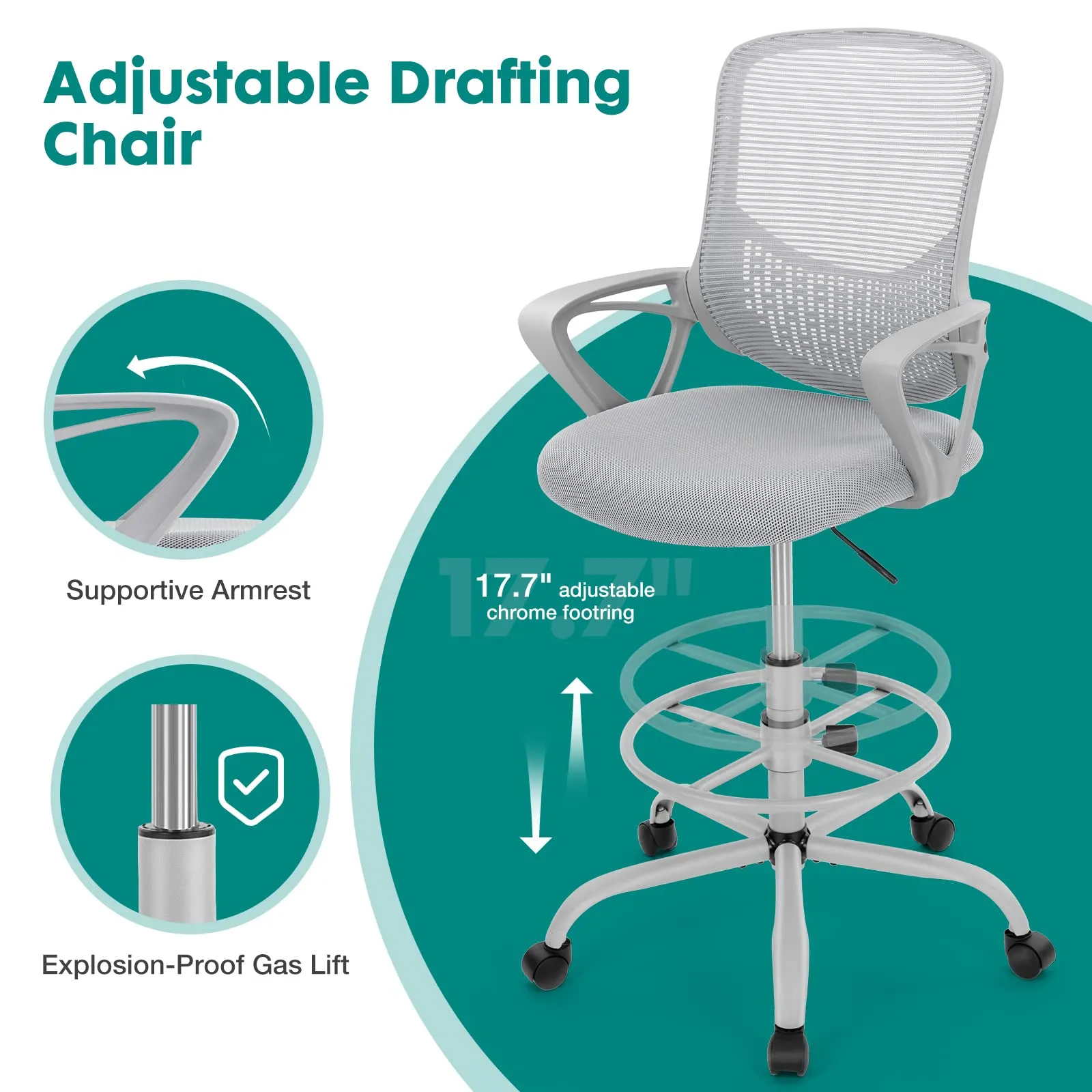 Ergonomic Mid Back Drafting Chair with Foot Ring