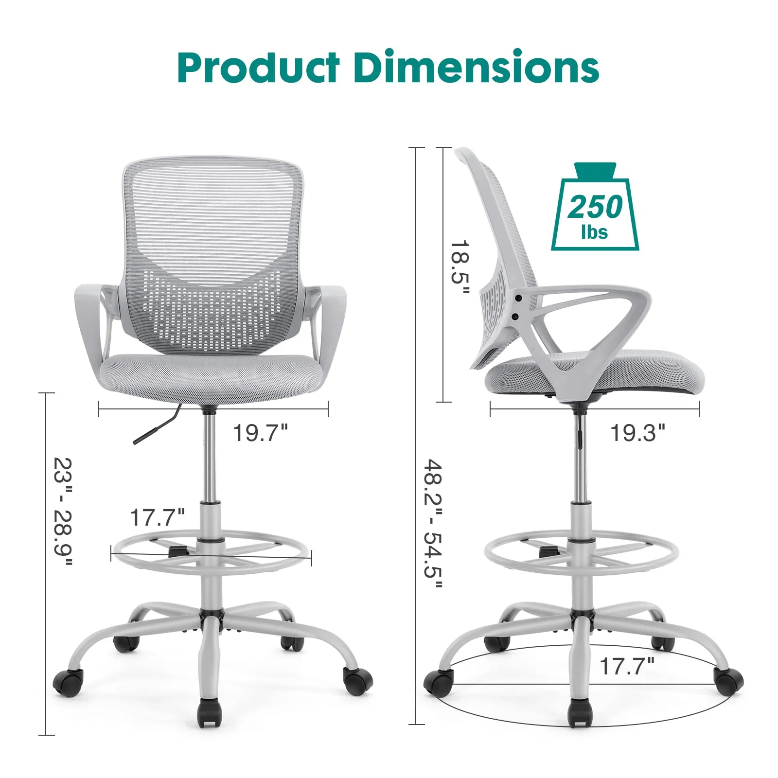 Ergonomic Mid Back Drafting Chair with Foot Ring