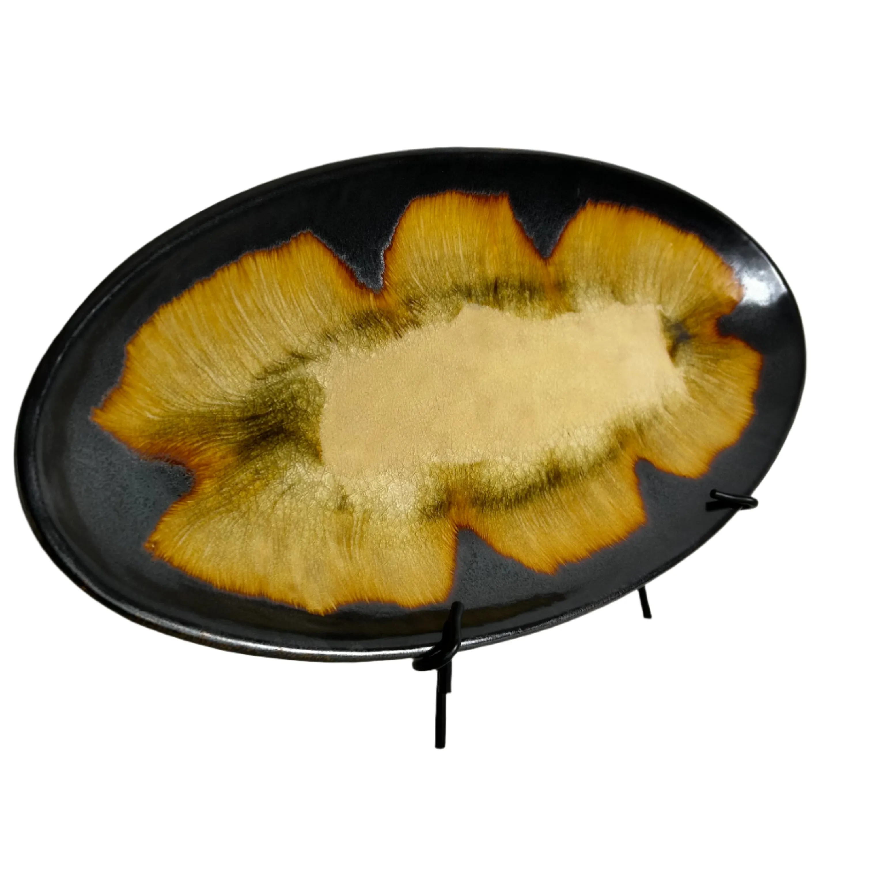 Flat Oval Drip Glaze Platter with Stand