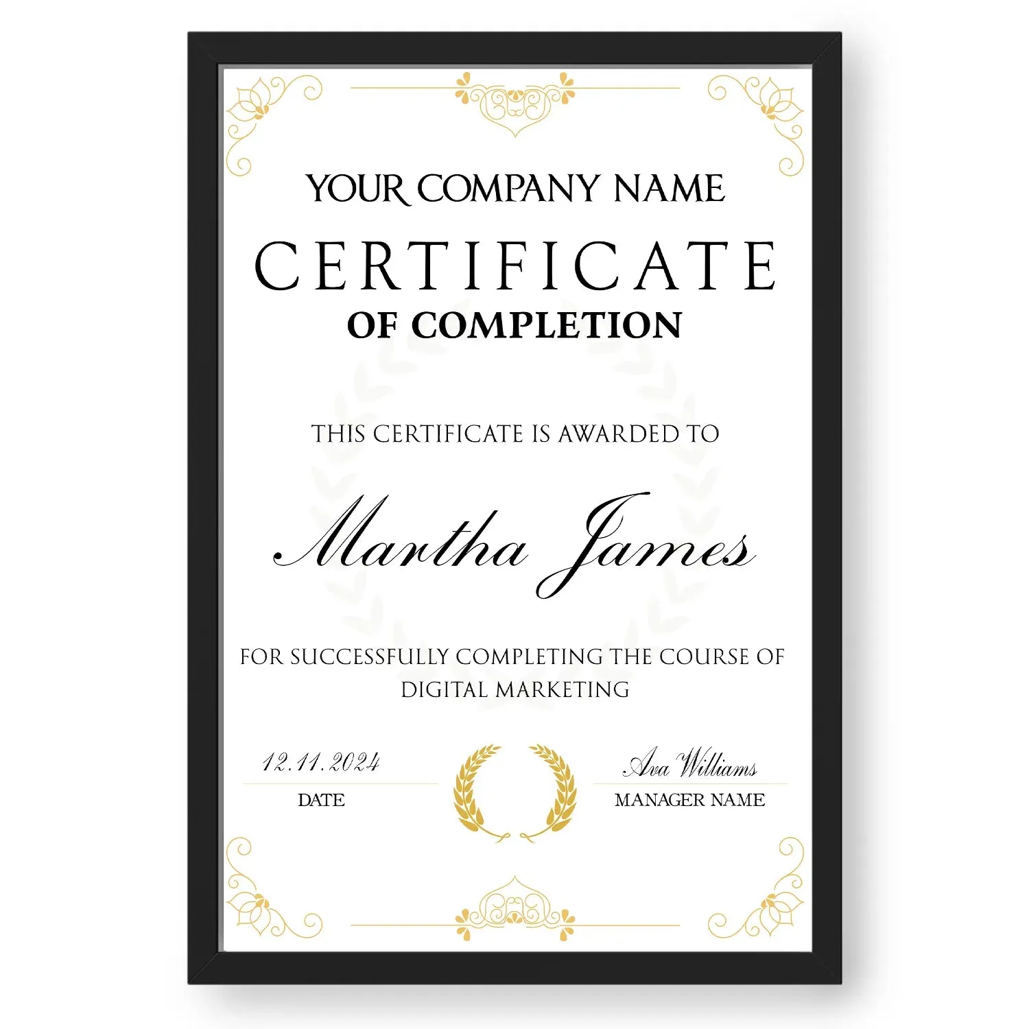 Floral Frame Styled Personalized Completion Certificate