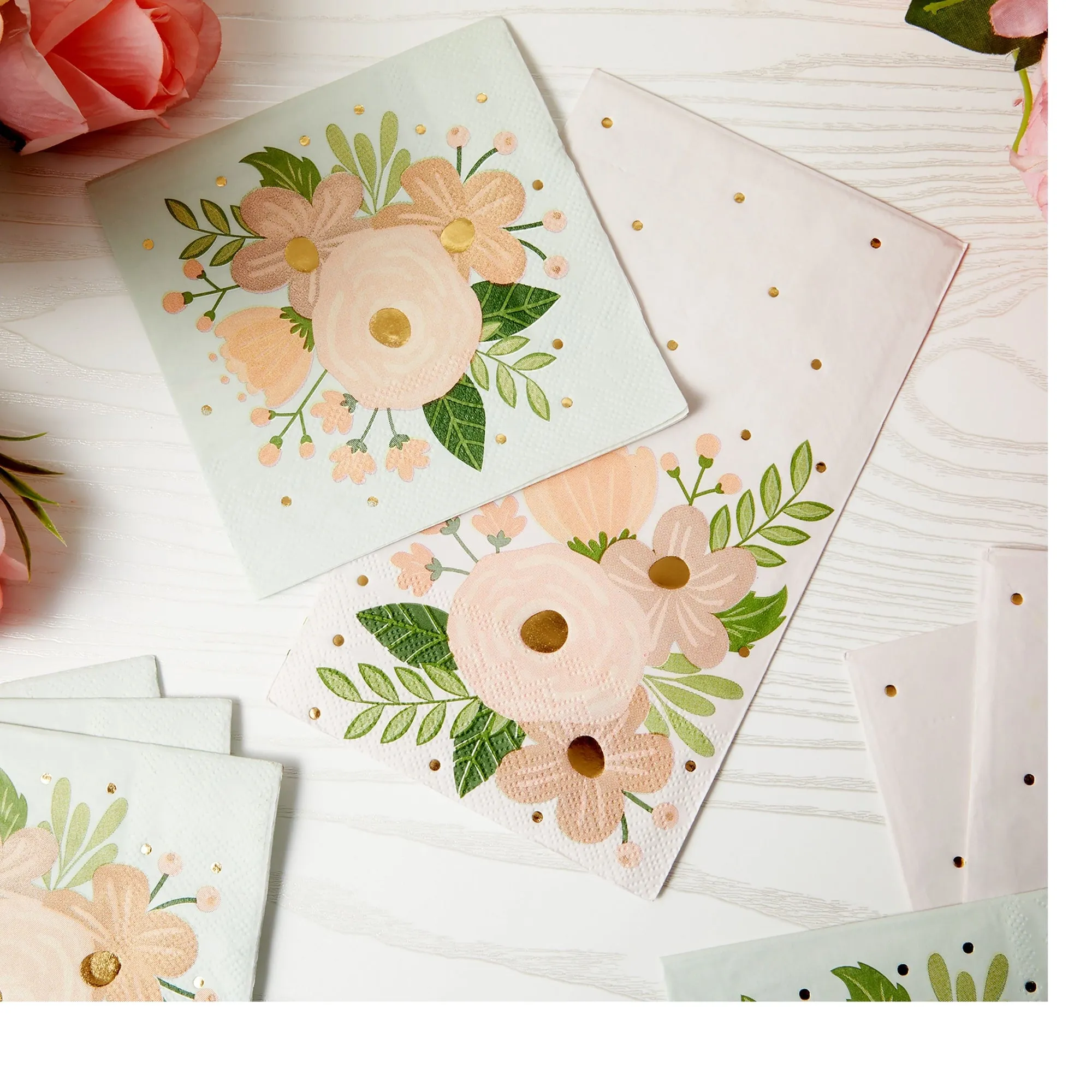 Floral Paper Napkins for Wedding, Bridal Shower (2 Sizes, 100 Pack)