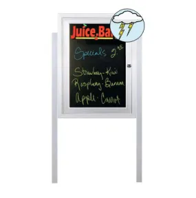 Free-Standing Outdoor Dry Erase Black Board with Two Leg Posts | Magnetic Porcelain on Steel Markerboard | Metal Display Case 12  Sizes