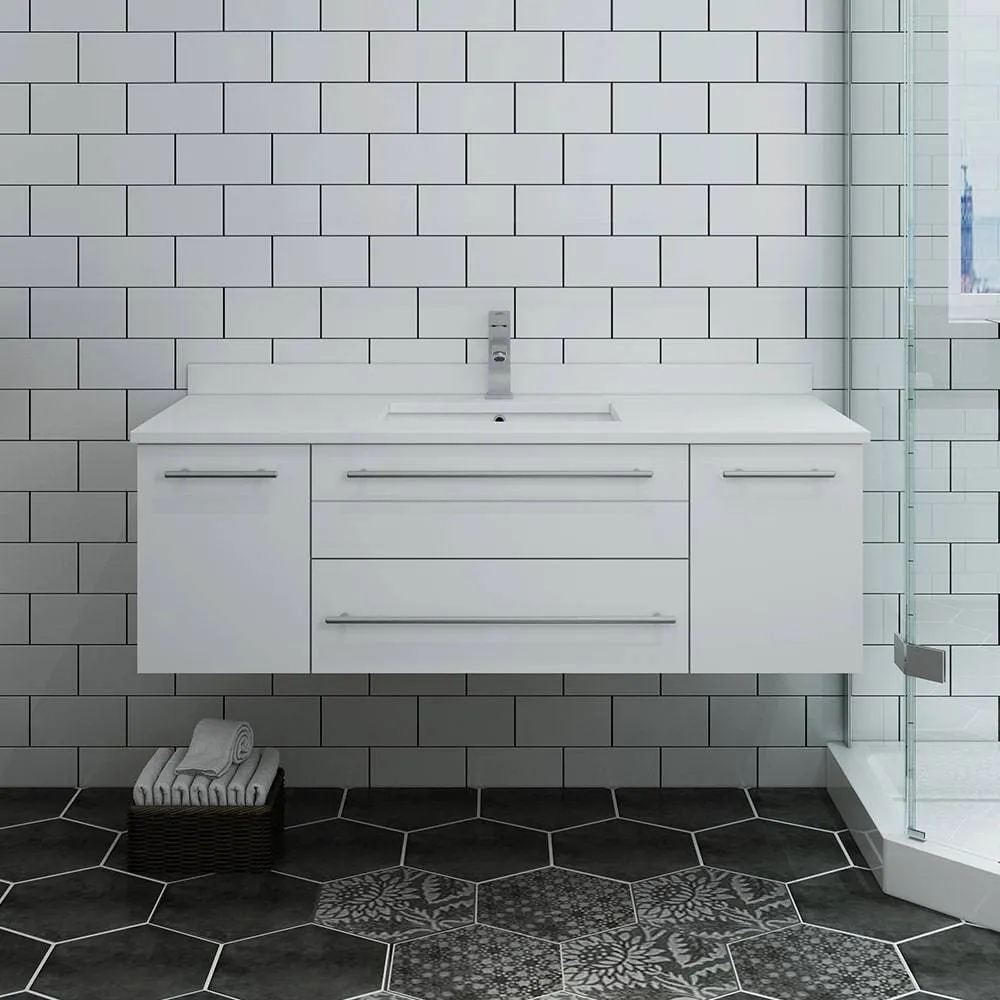 Fresca FCB6148WH-UNS-CWH-U Lucera 48" White Wall Hung Modern Bathroom Cabinet with Top & Undermount Sink