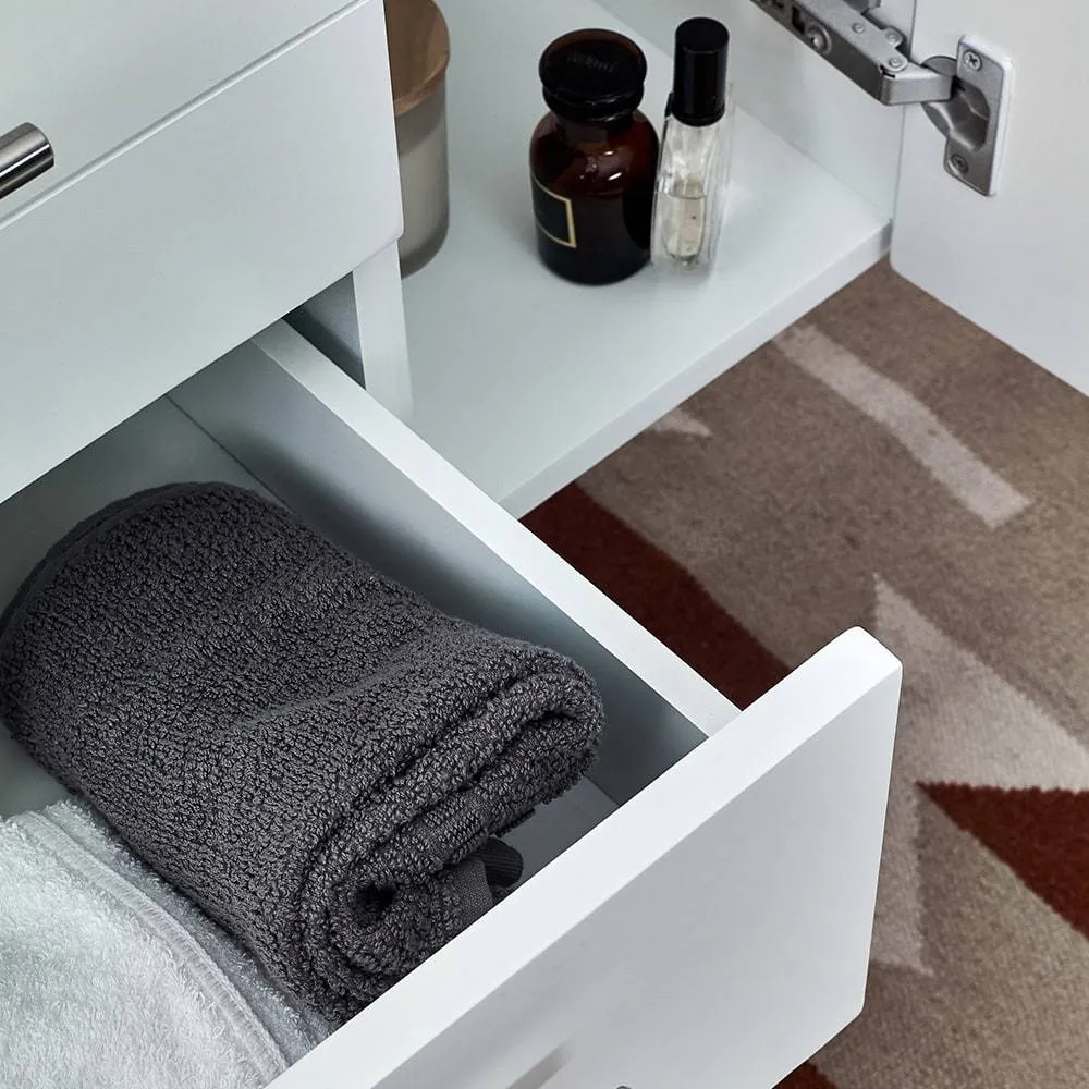 Fresca FCB6160WH-VSL-CWH-V Lucera 60" White Wall Hung Modern Bathroom Cabinet with Top & Single Vessel Sink