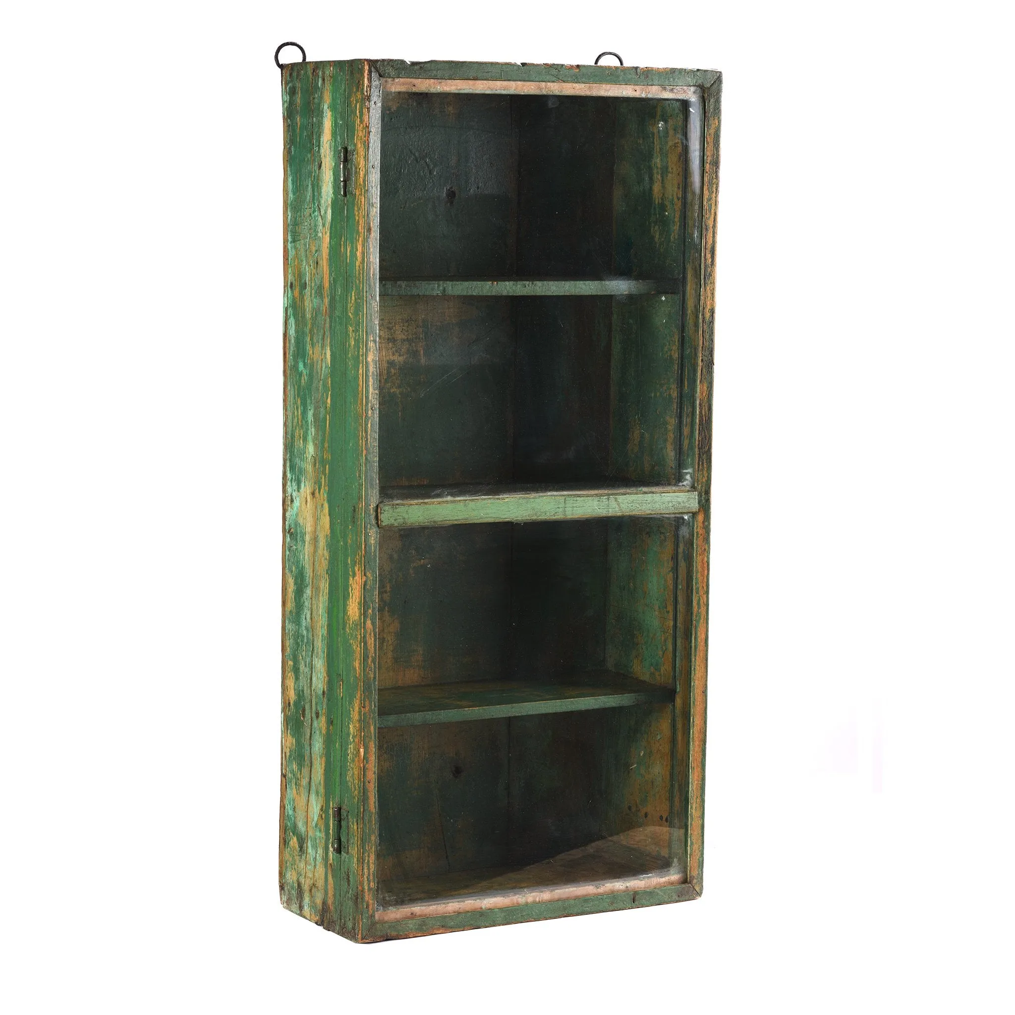 Green Painted Teak Glazed Wall Cabinet - Ca 1930