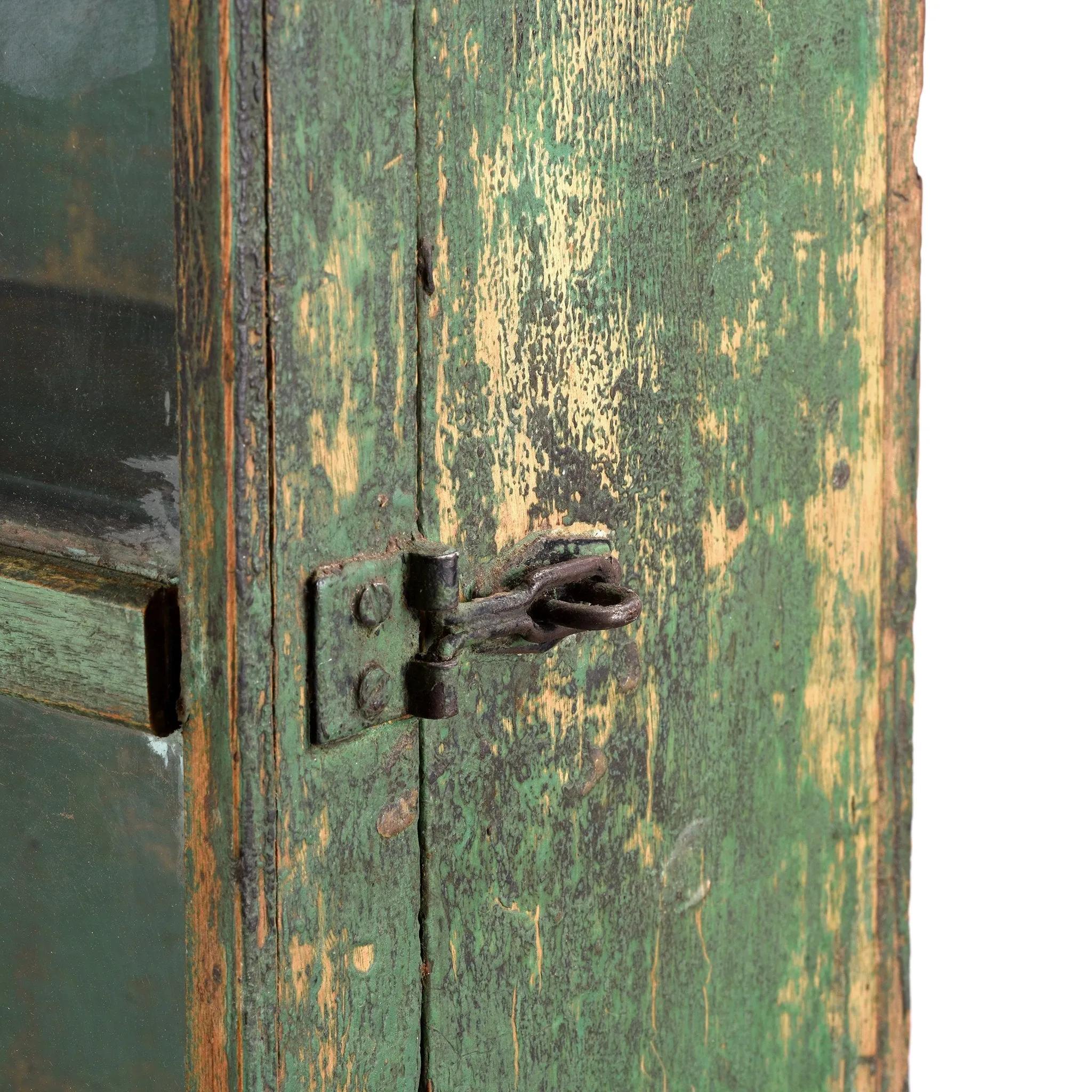 Green Painted Teak Glazed Wall Cabinet - Ca 1930