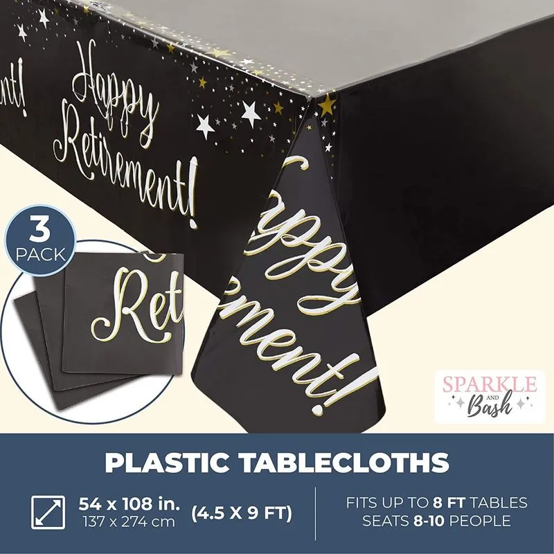 Happy Retirement Party Table Covers (54 x 108 in, 3 Pack)