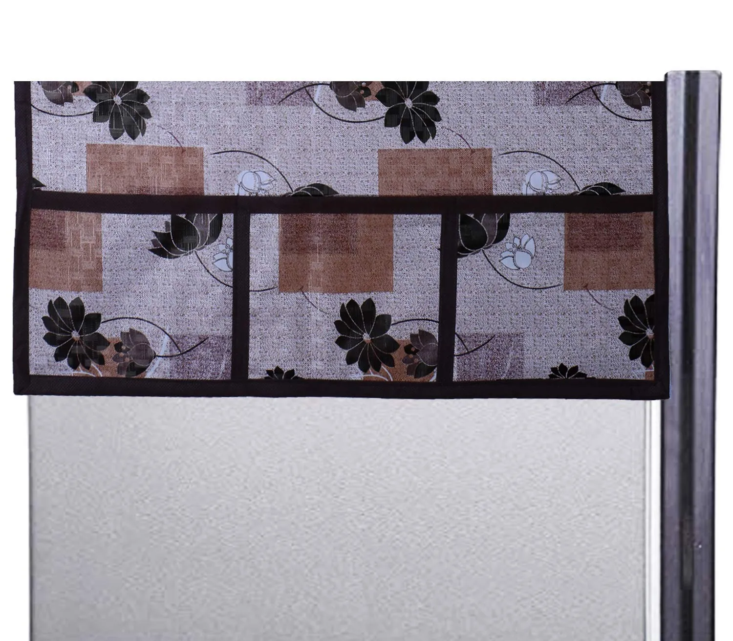 Heart Home Flower Design 3 Pieces PVC Fridge Mats and Flower Design 1 Piece Fridge Top Cover (Brown) - CTHH6625