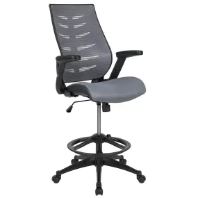 High Back Dark Gray Mesh Spine-Back Ergonomic Drafting Chair with Adjustable Foot Ring and Adjustable Flip-Up Arms [BL-ZP-809D-DKGY-GG]