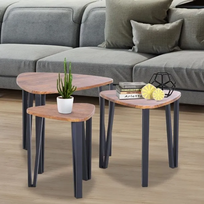 HOMCOM Industrial Style Nest of Tables - Brown & Black