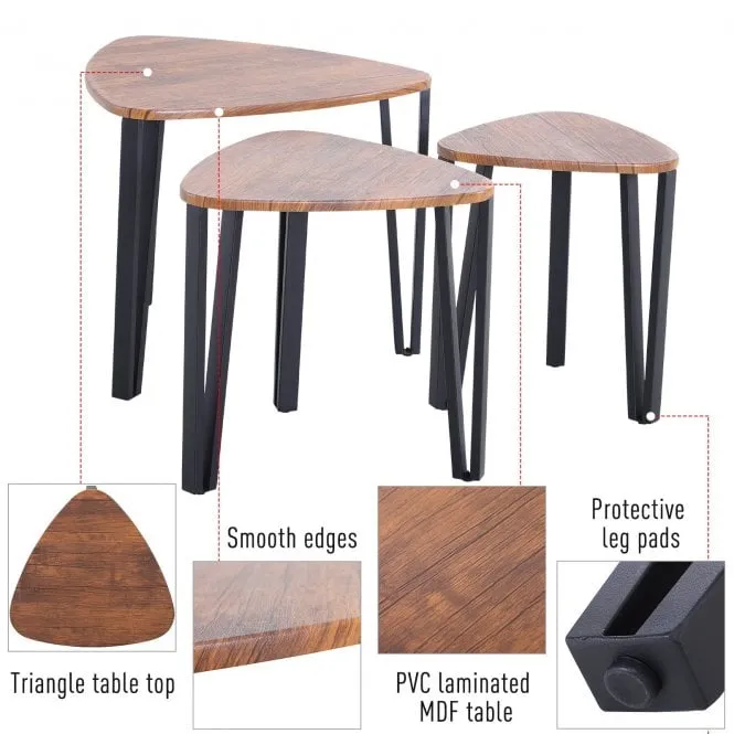 HOMCOM Industrial Style Nest of Tables - Brown & Black