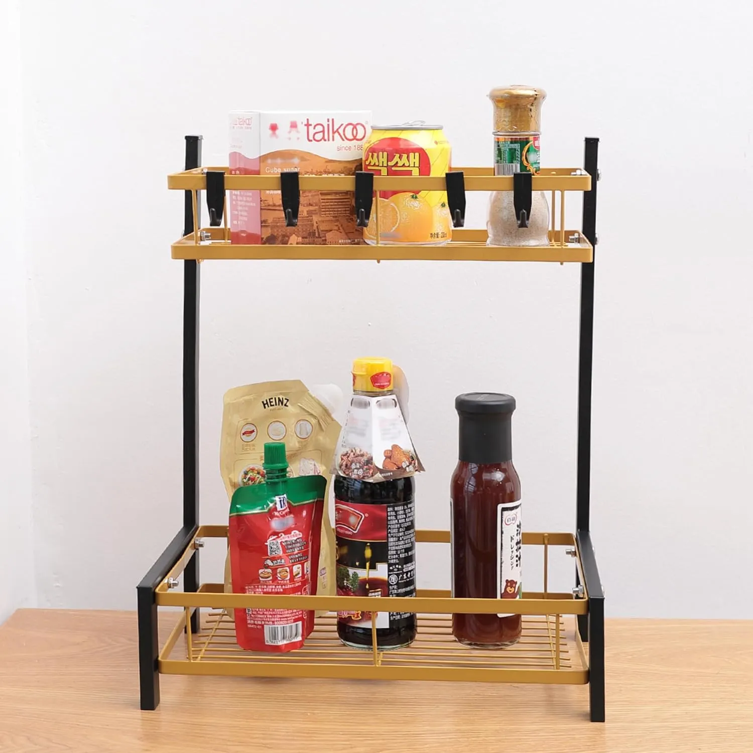 Homestic 2-Layer Dish Drying Rack|Storage Rack for Kitchen Counter|Drainboard & Cutting Board Holder|Premium Utensils Basket (Black & Gold)