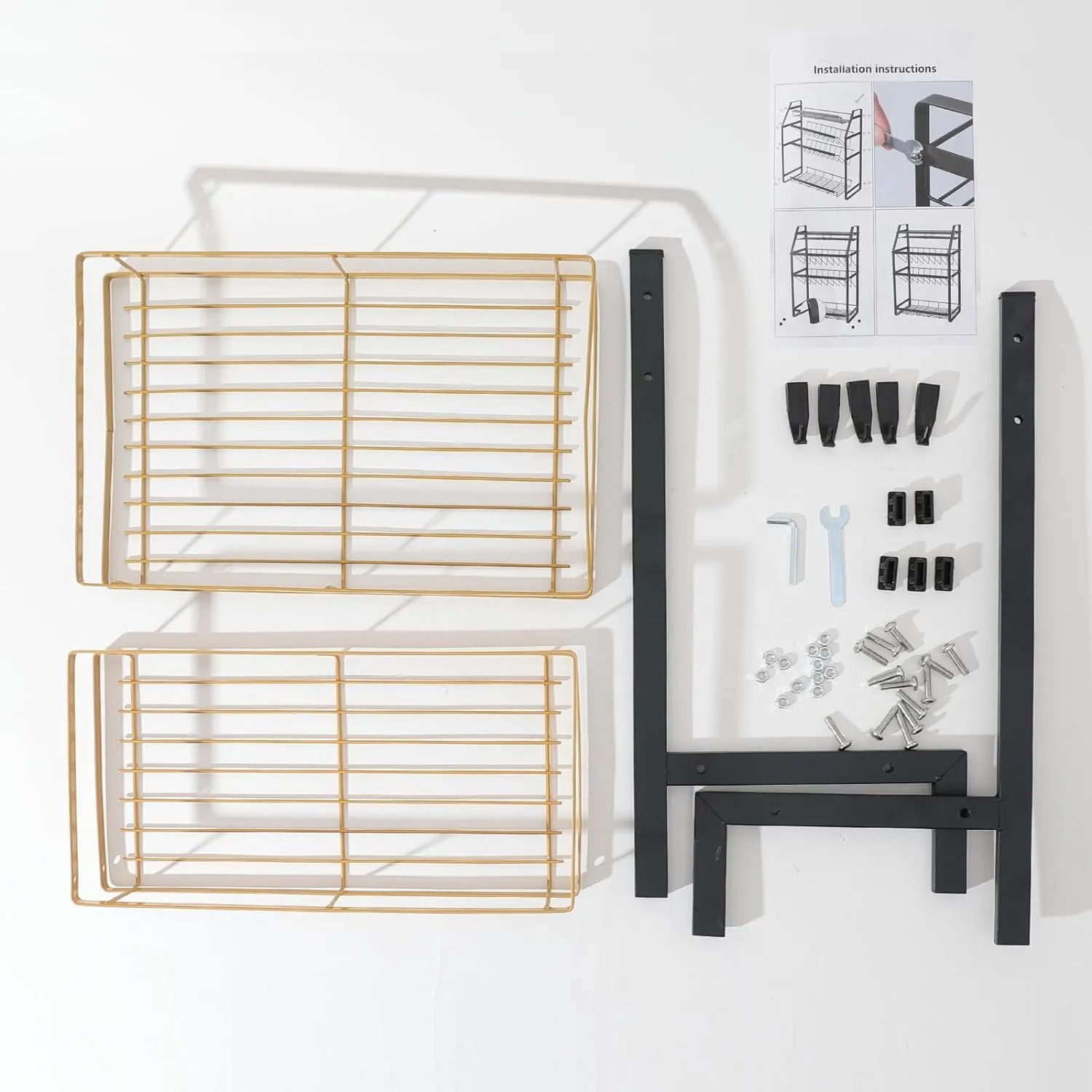 Homestic 2-Layer Dish Drying Rack|Storage Rack for Kitchen Counter|Drainboard & Cutting Board Holder|Premium Utensils Basket (Black & Gold)